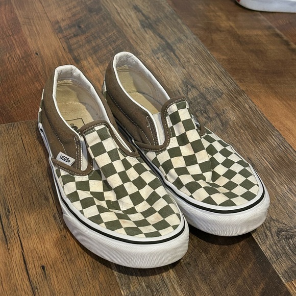 Vans Brown and Cream Checkered Slip-Ons - Picture 1 of 4